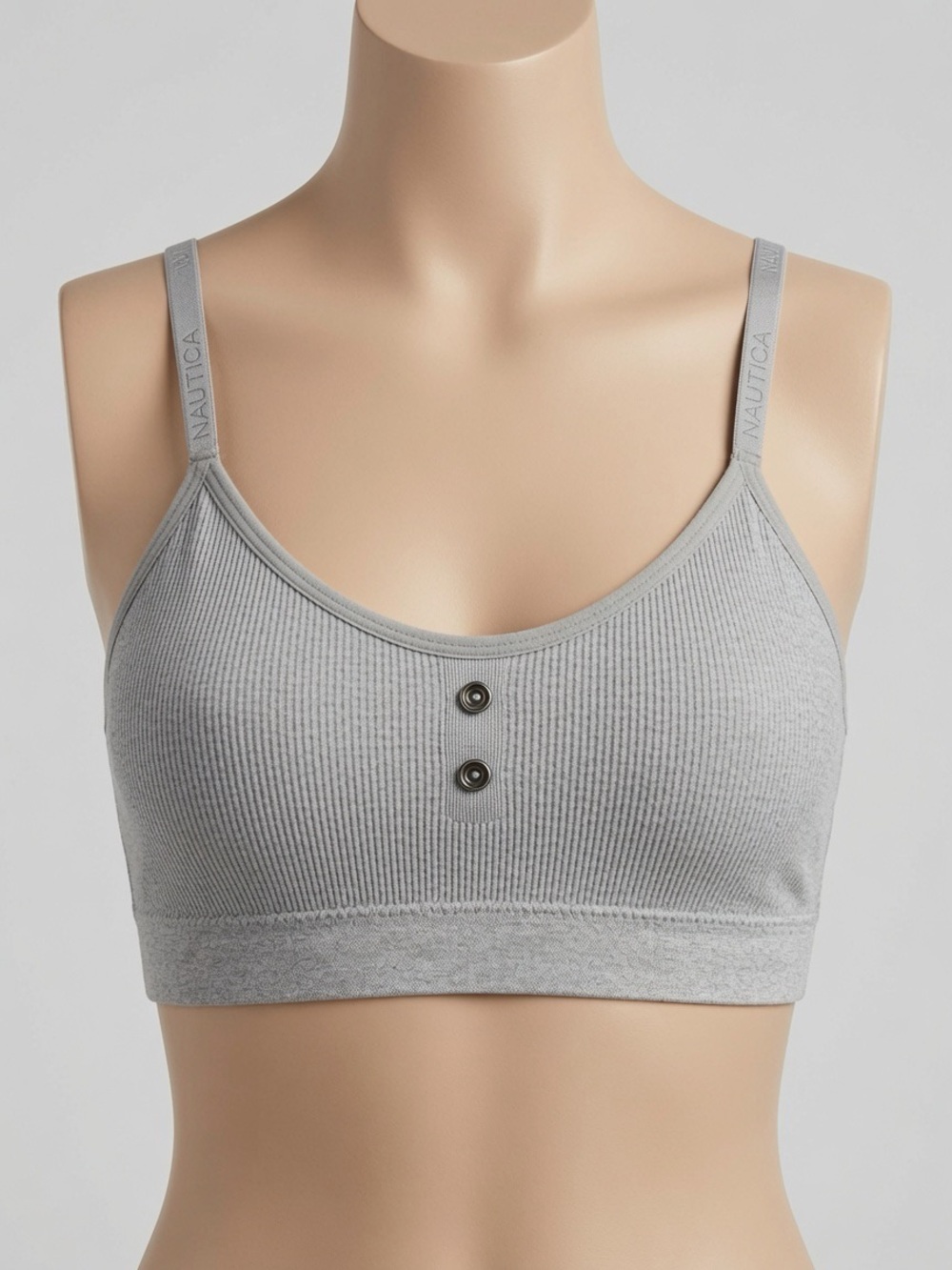 Nautica Light Gray Ribbed Comfort Bralette with Front Buttons